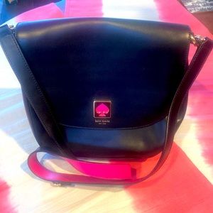Kate Spade Black Leather, Crossbody Saddle bag.